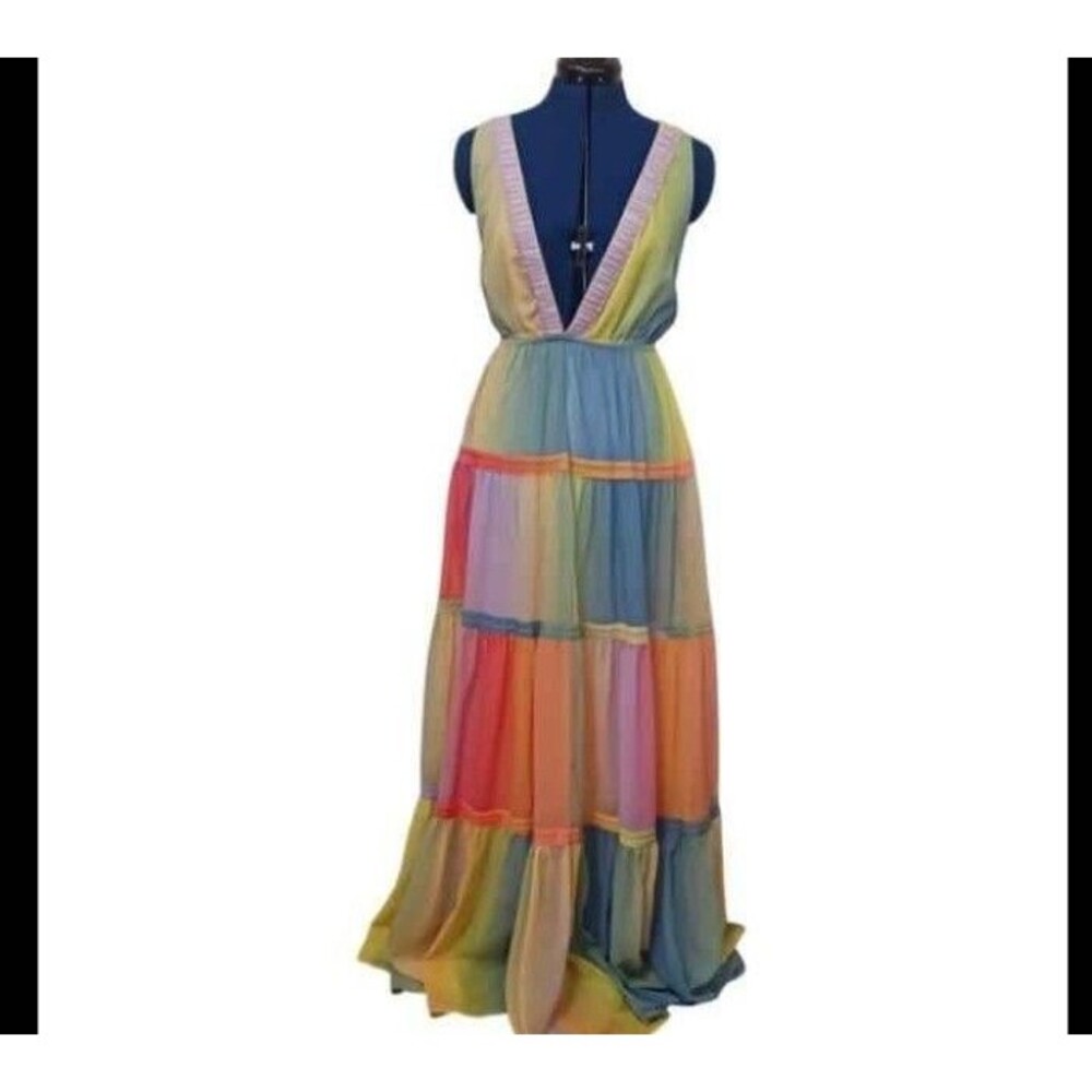 Lillys Kloset Dress Maxi Pastel Tiered Sz Small sundress